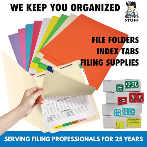 Doctor Stuff - Center Tab Vinyl Out Guides, Diagonal Cut Front Pocket, Top Charge Out Slip Pocket, Plastic File Folder, Letter Size 9" x 13-1/4", Light Blue, 100/Box
