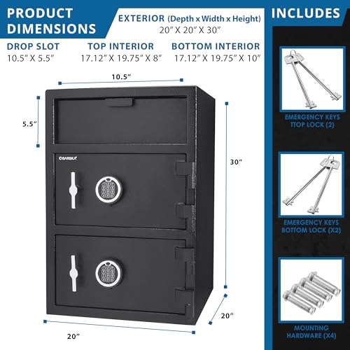 Barsaka Steel Double Door Depository Safe Front Loading Drop Slot Parcel Mail Safe with Locker Dual Electronic Lock