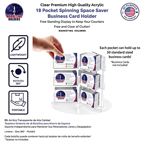 Marketing Holders Rotating Business Card Holder 18 Pocket Display Clear Acrylic Countertop Organizer for 3.5" x 2" Gift or Appointment Cards