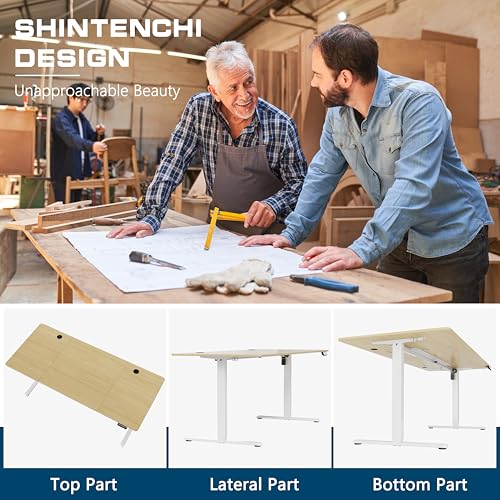Shintenchi Standing Desk, 71x31 Inch Height Adjustable Electric Sit Stand up Desk, Ergonomic Rising Computer Table, Modern Lift Gaming Desk Workstation for Home Office, Walnut and White
