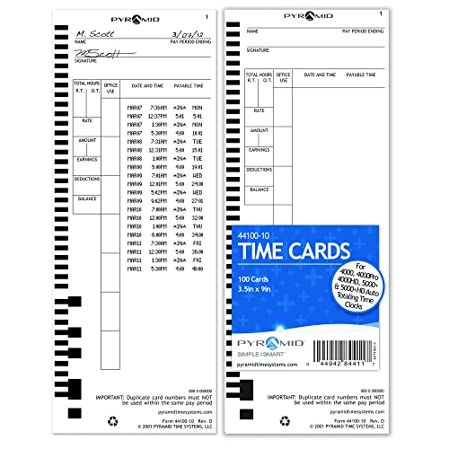 Pyramid Time Systems 44100-10PK5 500 Count Genuine Time Cards