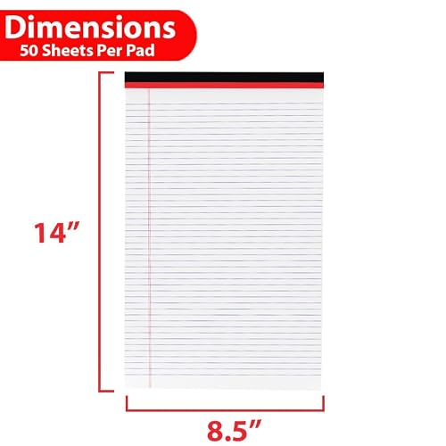 E-CLIPS USA Notepads, Legal Pads, Note Pads 8.5 x 14, Legal Wide Rule Notepad, White, Chipboard Back, Writing Pad, Office Supplies, 50 Sheets Per Pad (12 Pack)
