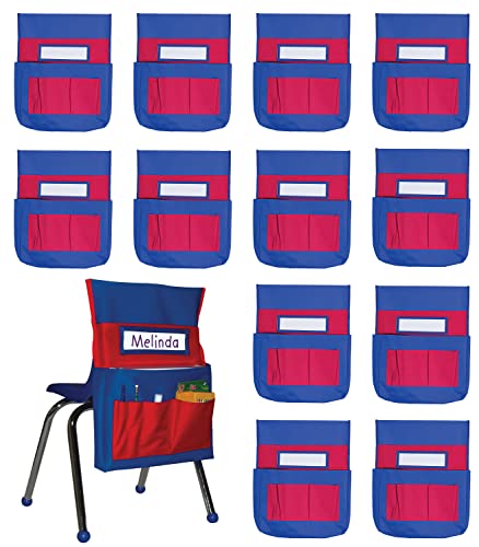 Carson Dellosa Chair Pockets for Classroom, Blue & Red, 12-Pack