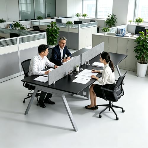 Office Cubicle Desk,4-Person Office Cubicle Workstation,Large Computer Desk with Privacy Panels & Cable Management,Offices Commercial Workspace (Deep Space Gray, 94.4IN, Barrier workstation table)