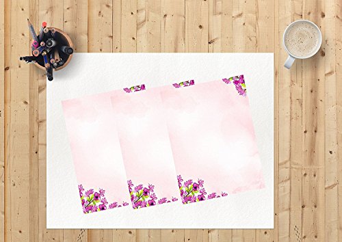 200 Stationery Writing Paper, with Cute Floral Designs Perfect for Notes or Letter Writing - Violets