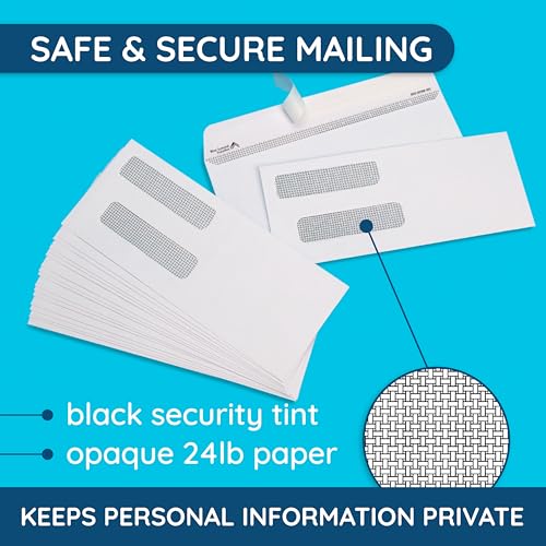 Blue Summit Supplies 500#8 Double Window Security Envelopes, Self Seal