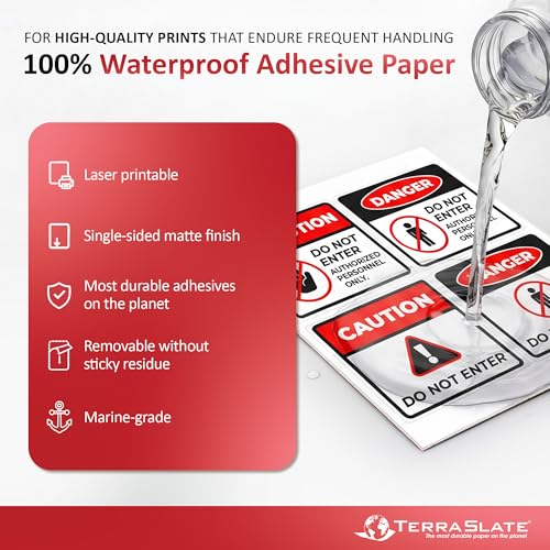 TerraSlate Waterproof Sticker Paper | 5 Mil Permanent Adhesive Labels | Printable Sticker Paper for Laser Printer, Copy Machine & Digital Press (Letter - 8.5" x 11", 250 Sheets)