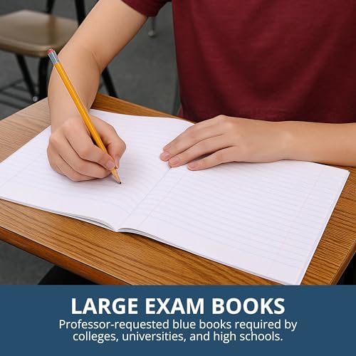 ROARING SPRING Exam Blue Books, 100 School Examination Booklets, 11" x 8.5", 4 Sheets/8 Pages, Wide-Ruled with Margin Student Testbook, Made in USA