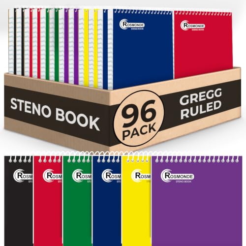 Rosmonde 96 Pack Bulk Steno Pads, 6" x 9" Gregg Ruled Notebook, 80 Sheets