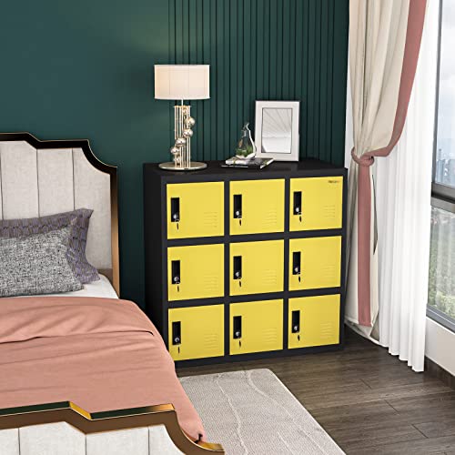 MECOLOR Metal Kids Locker for Girls and Boys Playroom Storage Cabinet for Clothes, Bag Storage Toys and Book Storage Locker (Yellow, 9D)