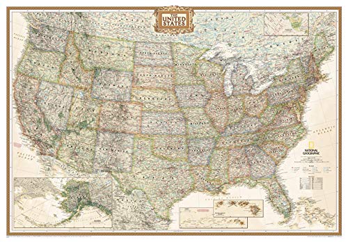 National Geographic: United States Executive Wall Map - Antique Style - Extra Large - 69.25 x 48 inches - Art Quality Print