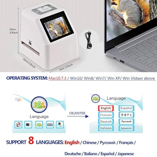 Negative Film Scanner, Digital Film & Slide Scanner, 2.4" LCD Screen, Converts 135 110 126 and Super 8 Films/Slides/Negatives to Digital JPEG Photos, Built-in 128MB Memory