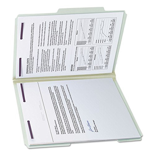 Smead 14982 Two Inch Expansion Fastener Folder 2/5 Top Tab Letter Gray Green 25/Box