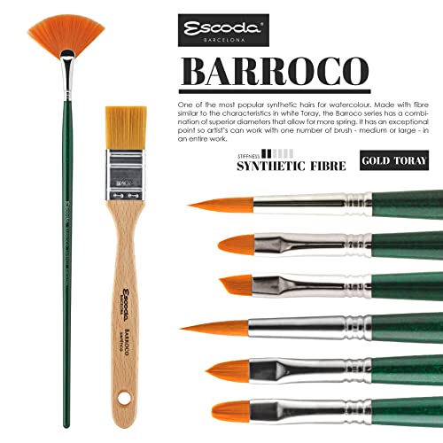 Escoda Barroco Series 1570 Artist Watercolor & Acrylic Paint Brush, Synthetic Gold Taklon Filament, Angle, Size 16