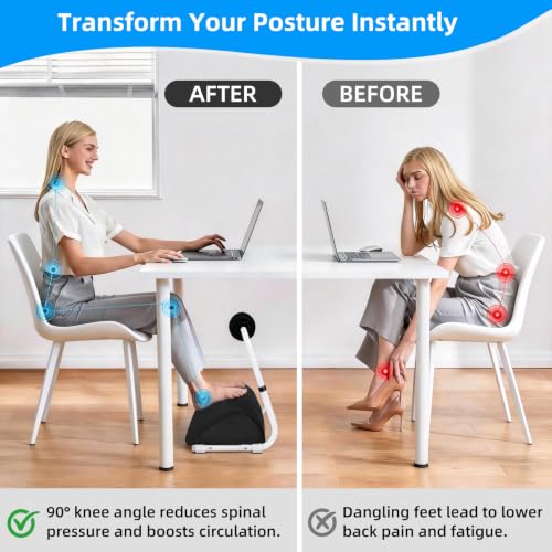 Adjustable Foot Rest Under Desk Footrest Wide Leg Rest 3 Height Positions with Detachable Foam Cushion for Desk Office Gaming Chairs