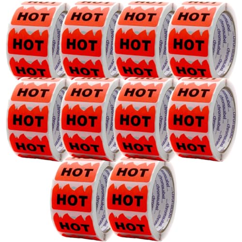ChromaLabel 2" x 1.25" Fluorescent Red Hot Flame Labels,500/Roll Case of 10