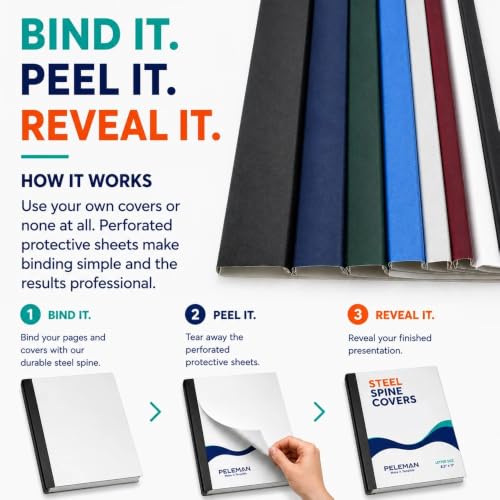 Peleman (Unibind) Premium Spine Covers – Sleek Binding Spines for 20–340 Sheets – Works with All Thermal Binding Machines (Black, 60 Sheets Max - 100/Box)