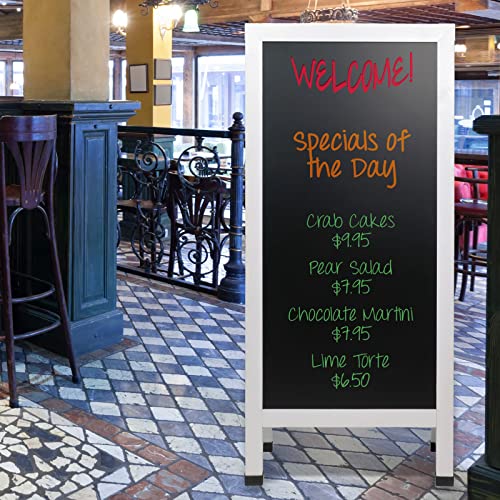 Excello Global Products Extra Large Magnetic Gigantic Sandwich Board Sidewalk Chalkboard Sign: 59"x27" Reinforced, Heavy-Duty, Double Sided, Chalk Board Standing Sign A-Frame (White)