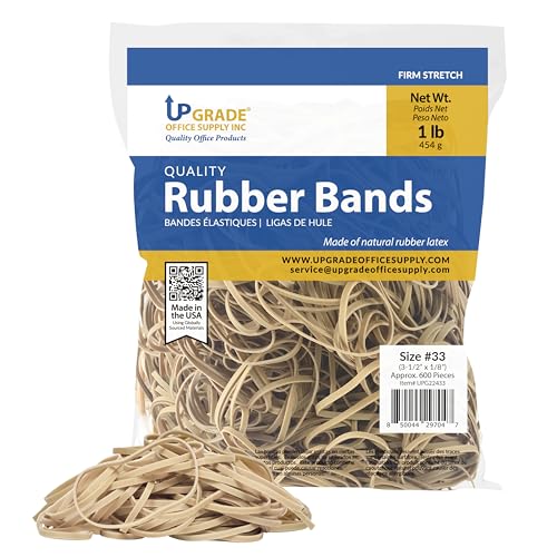 Upgrade Office Supply Rubber Bands, Size 33, 3-1/2 x 1/8 in, Natural Rubber Latex, Made in USA (3)