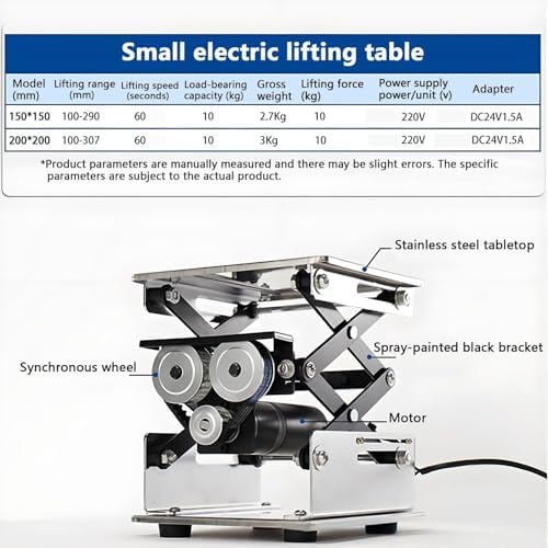 Tiuheyo Electric Scissor Jack Lifting Platform, Stainless Steel Lab Adjustable Elevating Table with Wireless Remote Control, 200x200mm, 10KG Capacity