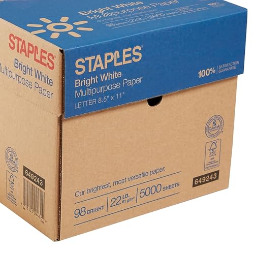 Staples Multipurpose Paper, 8.5x11 Inch, 22 lb., 98 Bright, 10 Reams