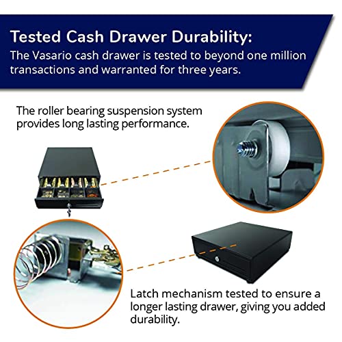 APG Standard- Duty 13” Electronic Point of Sale Cash Drawer | Vasario Series VB320-BL1313-B27 | Printer Compatible | Plastic Till with 4 Bill/ 4 Coin Compartments | Black