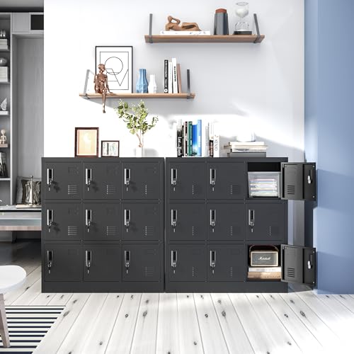 Yukimo 9 Doors Metal Lockers for Employees, Steel Storage Locker with Lock and Card Slot, Employee Lockers for Home, Office, School, Gym, Require Assembly(Black)