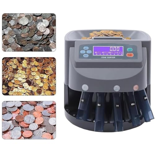 JOSBY Electronic Coin Counter Machine, 230 Coins/min Coin Sorter, Commercial Money Sorting Machine, Smart Control Panel, 500 Coins Capacity, Cumulative Counting & Denomination, for Banks, Shop,
