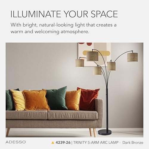Adesso 4239-26 Trinity 5-Arm Arc Lamp, 82 in., 5 x 60W Incandescent/13W CFL, Antique Bronze Finish, 1 Floor Lamp