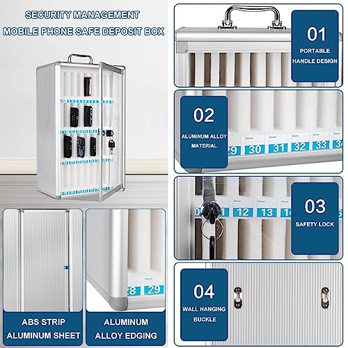 12/24/36/48/60 Slots Cell Phones Storage Cabinet Aluminum Alloy Pocket Chart Storage Locker Box Wall-Mounted Phones Desktop Organizer Box With A Lock For Classroom Office ( Color : Silver , Size : 36