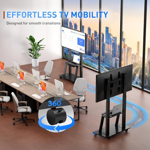 DIOOSN Rolling TV Stand for 32-80 Inch TVs, Mobile TV Cart with Power Outlet, Outdoor TV Stand with Wheels, Portable tv Stands for LCD OLED 4K Flat/Curved Panels Max VESA 600x400mm (Black)
