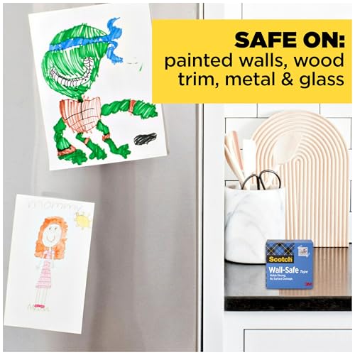 Scotch Wall-Safe Tape, 6 Rolls, Sticks Securely, Removes Cleanly, Invisible, Designed for Displaying, Photo Safe, 3/4 in x 800 in (813S6)