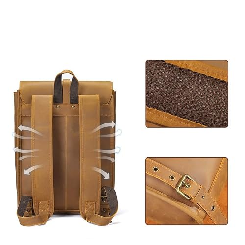 UOHLCX HBJWOV Laptop Backpack Genuine Leather Casual Travel Daypack Hiking Bag Camping Rucksack(D)