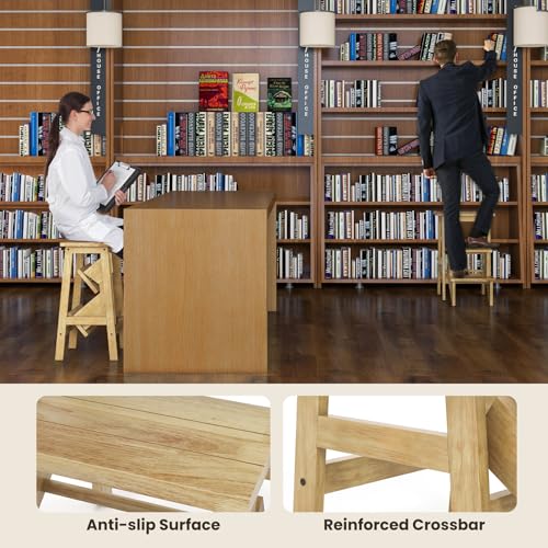GLACER 3-Tier Folding Step Stool, Portable Wood Step Ladder for Adults & Kids, 3-in-1 Storage Shelf Flower Rack Foot Stool, Ideal for Home, Kitchen, Library (Natural)