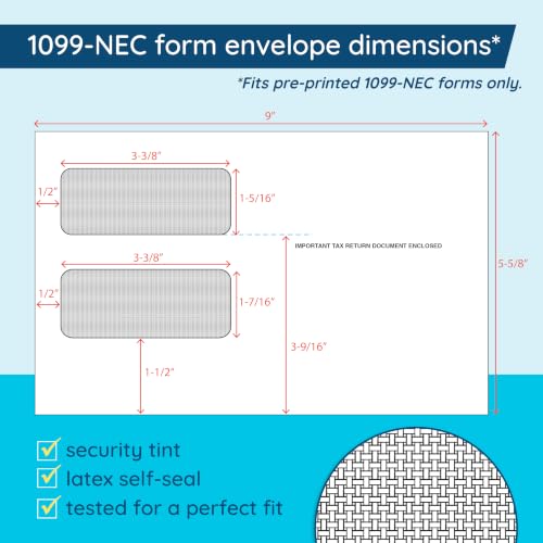 Blue Summit Supplies 1099 NEC 2026 Tax Forms Kit, 50 Pk, 4 Part, Envelopes
