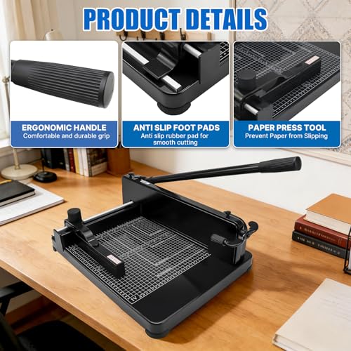 Heavy Duty Guillotine Paper Cutter,A4 12" 400 Sheets Capacity Stack Paper Trimmer,Metal Base Solid Steel Construction Trimmer Machine for Office,Commercial Use,Double Safety Protection,Black (A4 12")