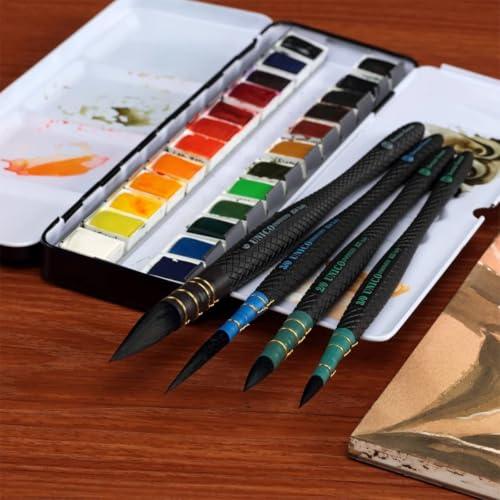 Borciani e Bonazzi Infinito Synthetic Mini Quill Watercolor Brush Series 855 - Size # 4x0, Patented Hidro Hair - Watercolor Art Brushes - Non-Slip, Anti-Roll Handle - Handcrafted in Italy
