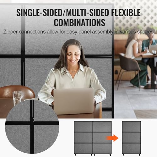 VEVOR Office Divider, 2 Panel Office Partition, Freestanding Office Divider Wall Partition & Privacy Divider Reduce Noise and Room Separation, Dark Grey