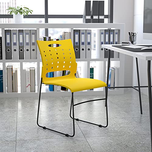 Flash Furniture 5 Pack HERCULES Series 881 lb. Capacity Yellow Sled Base Stack Chair with Air-Vent Back