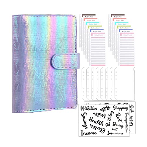 A6 PU Leather Budget Binder Cash Envelopes Planner System with Clear Zipper Pockets, Expense Sheets, Letter Sticker Labels