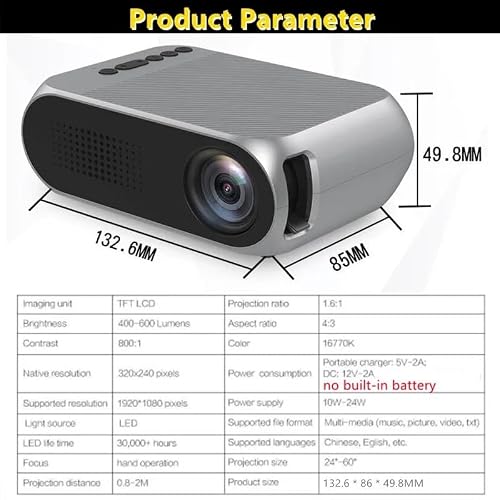 Projector 320x240 Pixels Support 1080P Compatible Audio Portable Home Theater Media Video Player