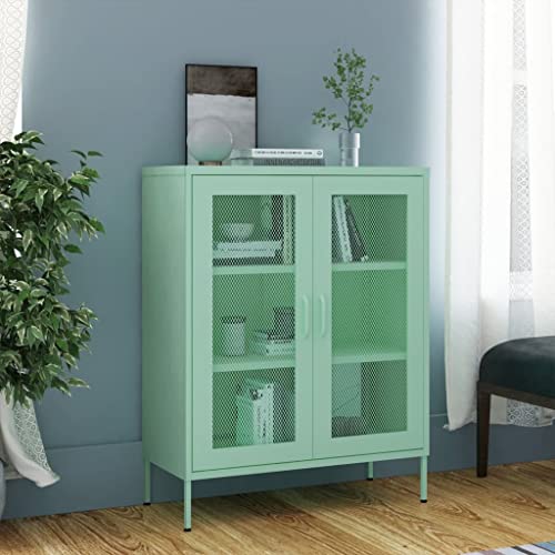 JHQHSM Storage Cabinet Mesh Doors Adjustable Shelves for Books, Magazines, documents Mint 31.5"x13.8"x40" Steel