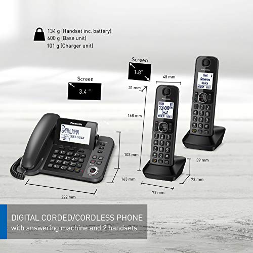Panasonic 6.0 Dect Corded Plus 2-Cordless Handset Phone Telephone Black