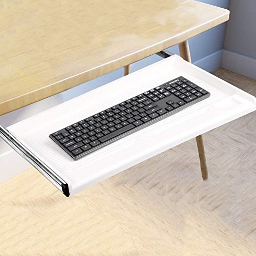 ACXZ Ergonomic Sliding Keyboard Tray Under Desk, Retractable Computer Keyboard Drawer, Desk Extender, Slide-Out Keyboard Drawers & Platforms, White (L 54× W 32.5cm)