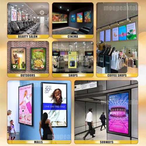 moupeaktain Advertising Board Wall-Mounted Poster Display, Super Bright Ultra-Thin LED Advertising Light Box Menu Board, Tempered Glass + Aluminum Alloy Frame Black-A1