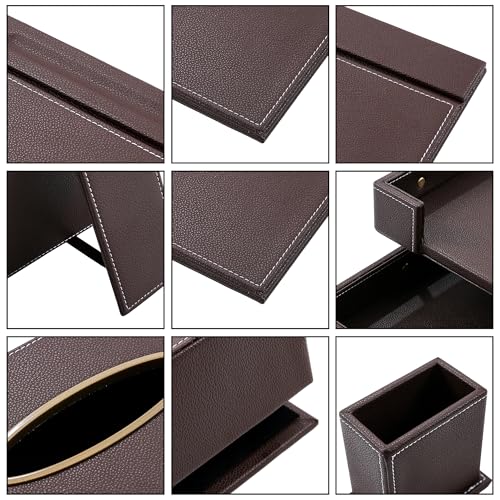 RitPin Leather Desk Set, 13-Piece All-in-One – Executive Desk Accessories & Office Supplies,Desk Organizer with Desk Pad & Blotter, 2-Tier Letter Tray, Luxury Office Desk Decor & Boss Gifts (Brown)