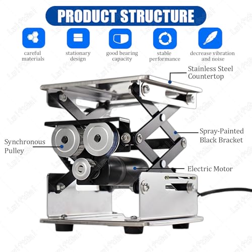 LwiftGal Electric Scissor Jack Lifting Platform, Stainless Steel Lab Lifting Table, with Remote Control, 10kg Load Capacity, Adjustable Height 200 * 200mm