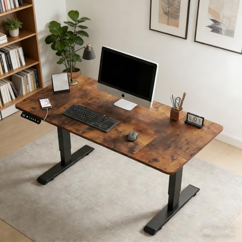 Clyrava 55 Inch Seamless Standing Computer Desk, Electric Height Adjustable Table for Home Office Multi Monitor Use, Quick Assembly (Brown)