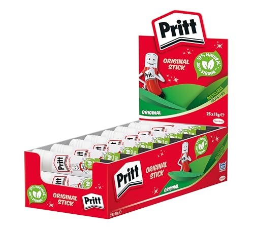 Pritt Glue Stick 25 x 11g - Safe and Reliable Kids Glue - Pritt Glue for Crafts and DIY with Strong Hold for School and Office Use - 25 Sticks x 11g