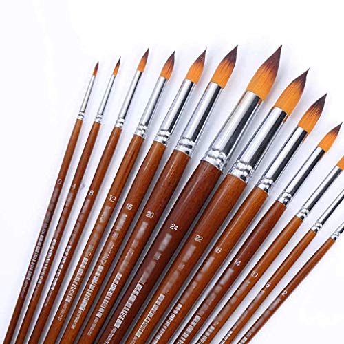 HBJWOV 13Pcs Artist Watercolor Paint Brushes Set Round Pointed Tip Nylon Hair Wood Long Handle Brushes for Art Painting Suppliers